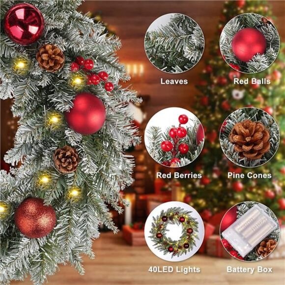 20 inch Merry Christmas Sign Holiday Wreath, Prelit with LED Lights - Picture 2 of 6